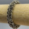 Women's bracelet with flowers, approximately 12 mm bead diameter, 18 cm length (stretch), silvery metal