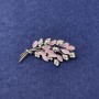 Twig Brooch with Pink Cat's Eye, White Crystals, Silver Metal, Diameter 50x27 mm+