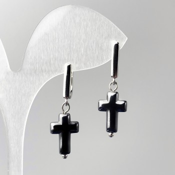 Earrings 'Hematite Cross', diameter 10x16 mm ±, length 33 mm