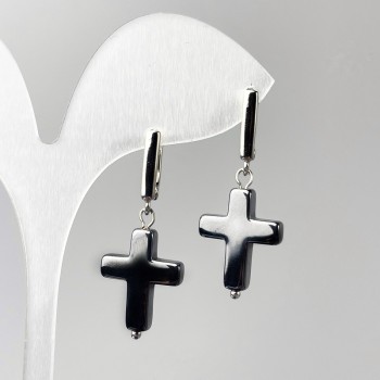 Earrings 'Hematite Cross', diameter 14x19mm, length 36mm