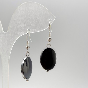 Oval Hematite Earrings, diameter 13×18 mm, length 40 mm