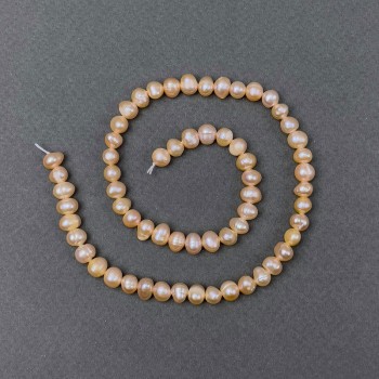 Peach Freshwater Pearls on Thread, Diameter 6–7 mm, Length 34 cm