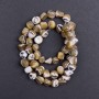 Beige-toned dyed mother-of-pearl beads, faceted, 8x6 mm, 41 cm long on thread