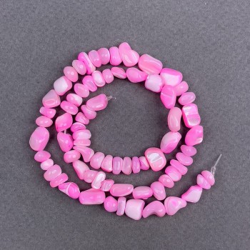 Tinted raspberry mother-of-pearl beads, faceted, 8×6 mm, length about 41 cm on thread