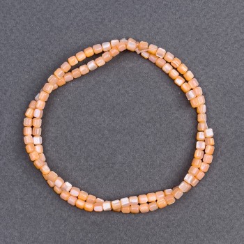 Peach-toned Mother-of-Pearl Cylindrical Beads, 3.5×3.5 mm diameter, 40 cm length on thread