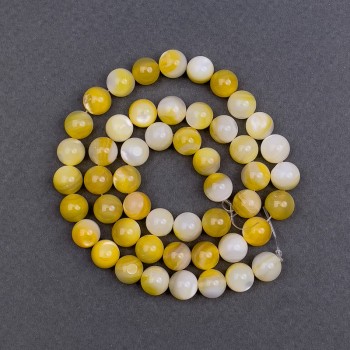 Yellow mother-of-pearl beads - smooth round beads, 8mm diameter, 39cm length on a thread