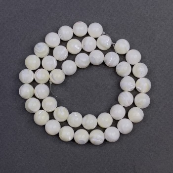 Mother-of-Pearl Beads, Smooth Ball, Diameter 9 mm, Length 39 cm on Thread