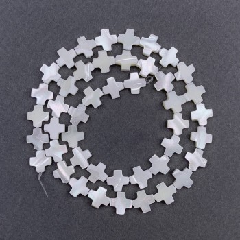 Mother-of-pearl cross beads, 8×8×3 mm, 39 cm length on thread