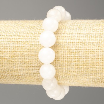 White Quartz Bracelet (Acrylic) Smooth Beads, 12mm Diameter, 18cm Length (Stretch)