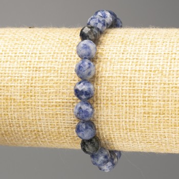 Sodalite Bracelet with Natural Stone Faceted Beads, 8 mm diameter ±, length 18 cm (stretch)