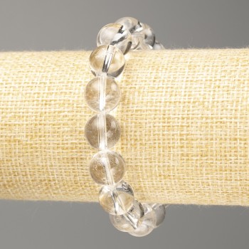 Bracelet with Rock Crystal Smooth Beads, Diameter 12 mm, Length 18 cm (Stretch)