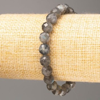 Bracelet Labradorite, natural stone, faceted bead, 8 mm diameter, 18 cm length (stretch)