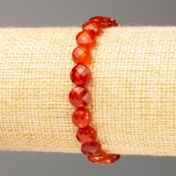 Carnelian bracelet with natural stone, faceted coin beads, diameter 8x5 mm, length 18 cm (stretch)