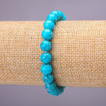 Turquoise Bracelet (synthetic) Smooth Beads, 8 mm Diameter, on Elastic, 18 cm Long