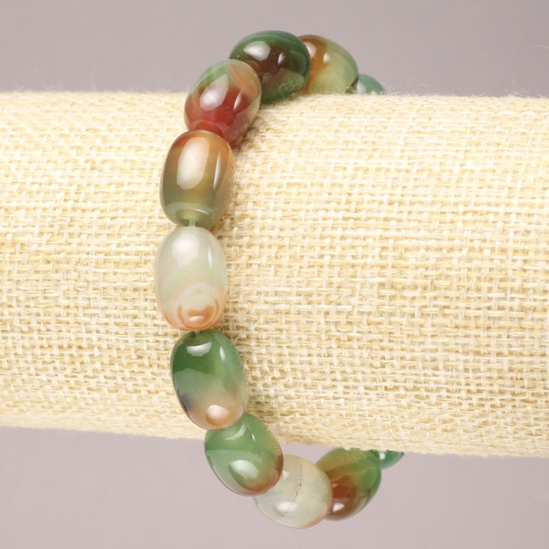 Elastic bracelet with natural Brazilian agate, smooth barrel beads, diameter 14×10 mm+