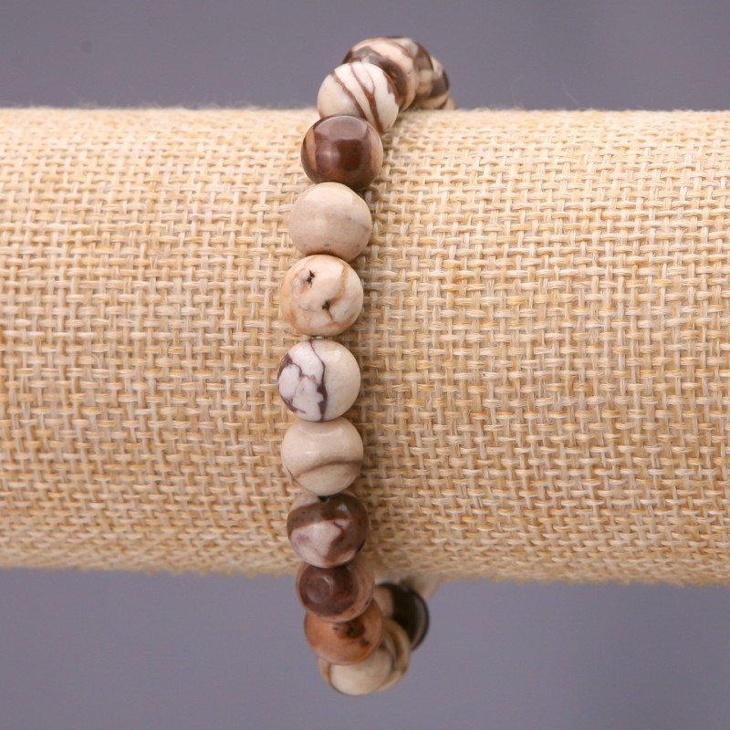 Bracelet with natural jasper stone, smooth beads, 10 mm diameter, on elastic, 18 cm circumference