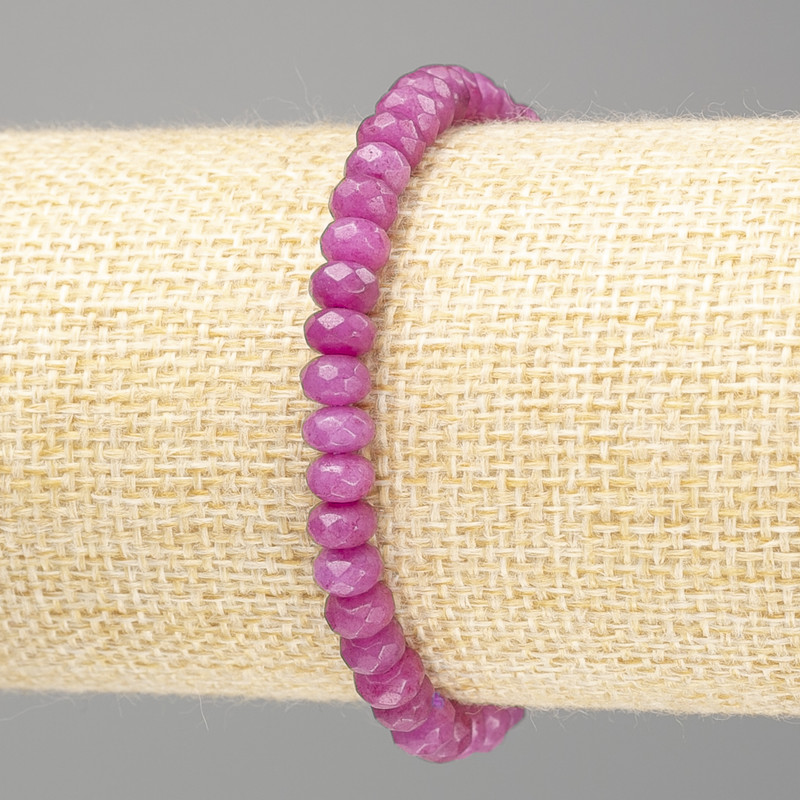 Tourmaline Bracelet (Synthetic) Dark Pink Faceted Rondelle, 6×4 mm, 18 cm (Stretch)
