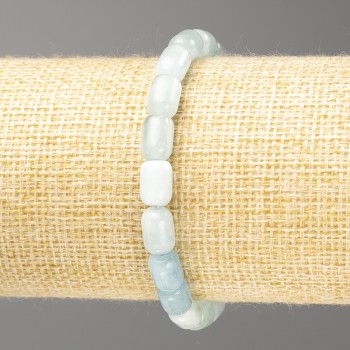 Barrel-shaped Aquamarine Natural Stone Bracelet, 9×6 mm Diameter, 18 cm Length (Stretch)