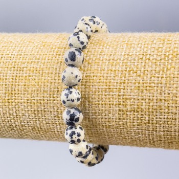 Dalmatian Jasper Bracelet (artificial acrylic) smooth beads, 8 mm diameter, 18 cm length (stretch)
