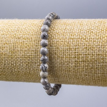 Gray Ocean Jasper Bracelet (Acrylic) Smooth Beads, 6mm Diameter, 18cm Length (Stretch)