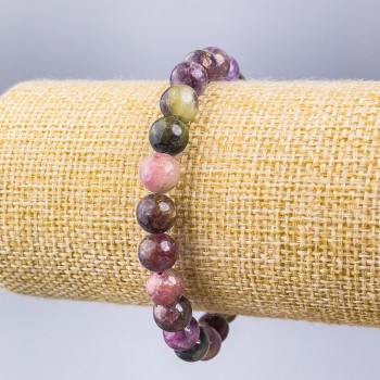 Tourmaline bracelet, natural stone, smooth beads, 8 mm diameter, 18 cm length (stretch)