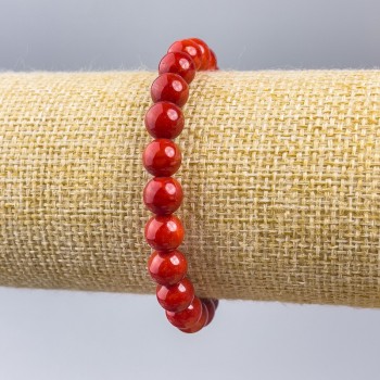 Coral Bracelet (Artificial) Smooth Beads, 8mm Diameter, 18 cm Length (Stretch)