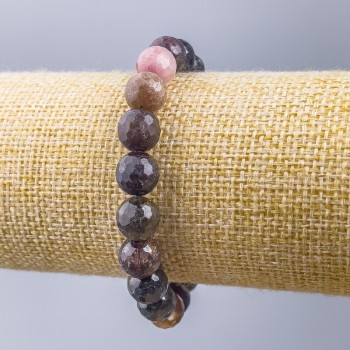 Tourmaline bracelet, natural gemstone, faceted bead 9 mm, length 18 cm (stretch)