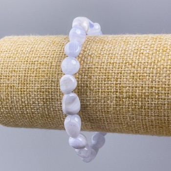 Blue Agate Bracelet, Natural Stone, Faceted Beads, 10x8 mm, Circumference 18 cm ± (stretch)