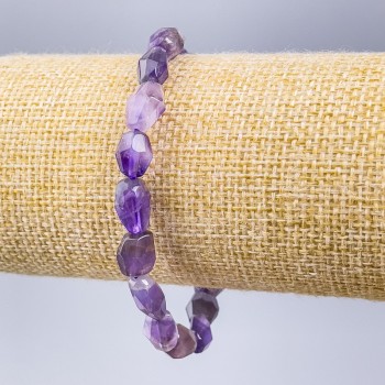 Amethyst bracelet with natural faceted beads, diameter 8x10 mm, length 18 cm (stretch)