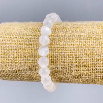 Natural selenite bracelet with smooth beads, 8 mm diameter, 18 cm length (stretch)