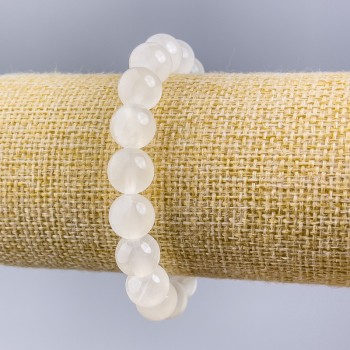 Belomorite Bracelet - Natural Stone Smooth Beads, 10 mm Diameter ±, 18 cm Length (Stretch)