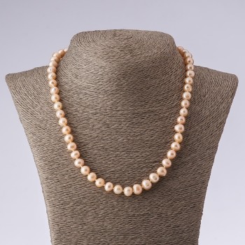 Cultured Freshwater Pearl Necklace, Round Shape, Pink Peach, 47 cm Length, 8-9 mm Diameter