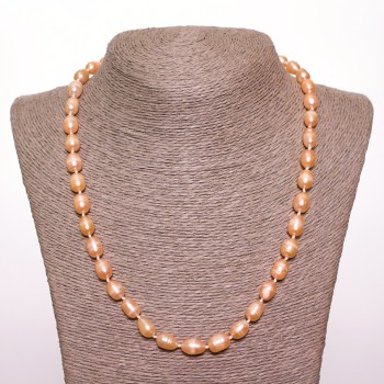 Peach-colored oval freshwater pearl necklace, 8×10 mm diameter, 50 cm long