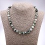 Moss Agate Natural Stone Necklace with Smooth Beads, approx. 8 mm diameter, length approx. 45 cm