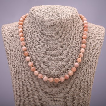 Selenite natural stone necklace with smooth beads, bead diameter 8 mm (±), length 45 cm