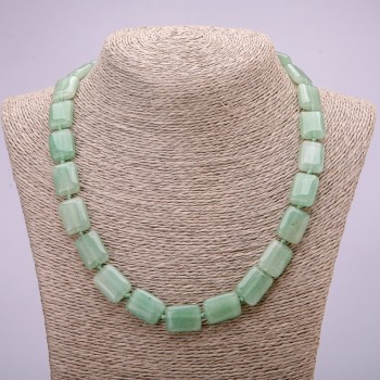 Natural nephrite necklace with rectangular beads, 13×18 mm, length 48 cm