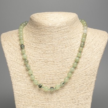 Prenite Natural Stone Necklace with Smooth Beads, 8 mm Diameter, 50 cm Length