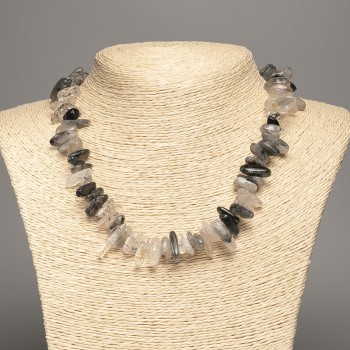 Natural Stone Necklace - Hair Rutile Quartz Chip 'Needle', 15x5 mm, length 48 cm+