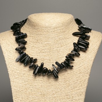 Natural Stone Necklace Black Agate Chip 'Needle', diameter 10-20×3-7 mm, length 48 cm +