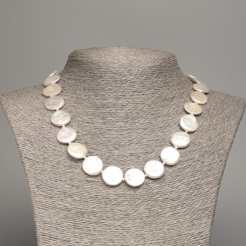 Necklace of natural baroque pearls with a "gasoline" tint, diameter 15x15x4 mm, length 45 cm +