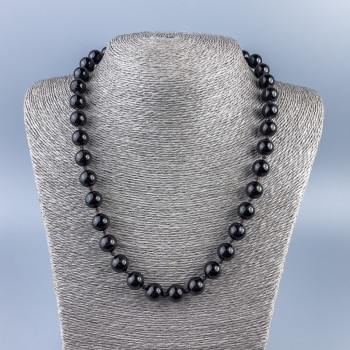 Garnet Natural Stone Necklace with Smooth Beads, 10 mm Diameter, 48 cm Length ±