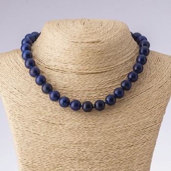 Lapis Lazuli natural stone necklace, smooth beads, 42 cm length, 12 mm diameter