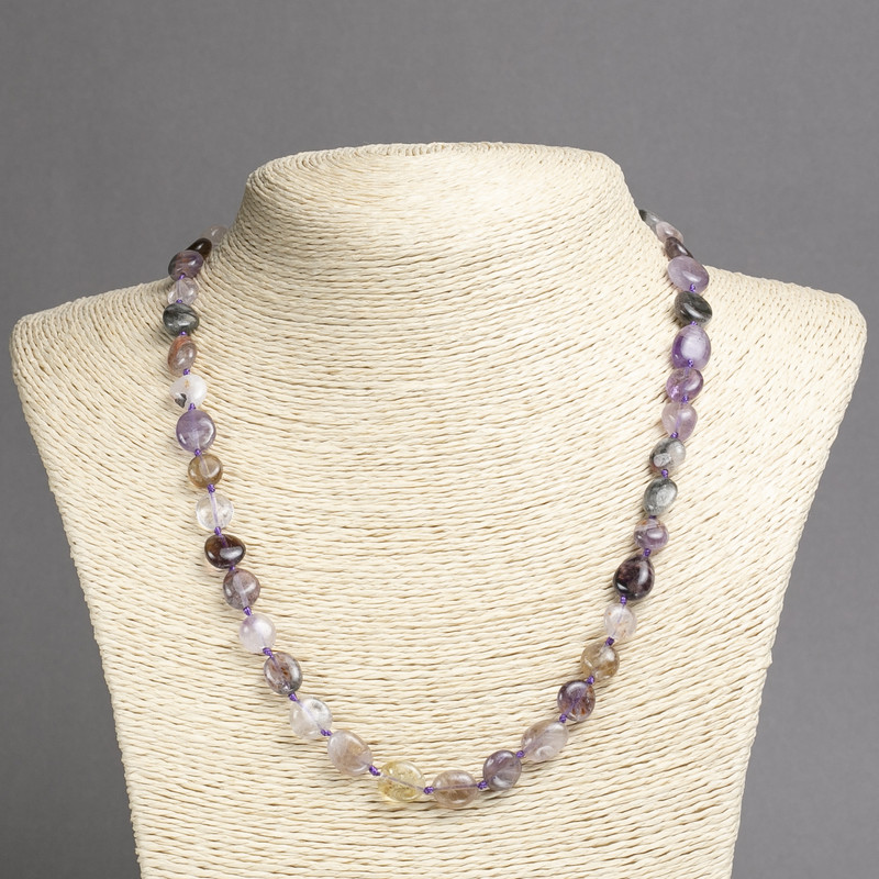 Faceted ametrine gemstone necklace, bead size 8×10 mm, length 45 cm+