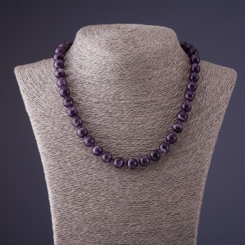 Amethyst Purple Chevron Bead Necklace, 10mm Diameter, 45cm Length