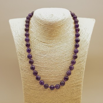 Amethyst Beads Necklace, Smooth Bead, 10 mm Diameter, 45 cm Length