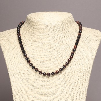 Bull's Eye natural stone necklace with smooth beads, 6(±)mm diameter, 45 cm length+
