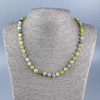 Natural Stone Necklace Green Opal, Smooth Bead, 7mm Diameter, 52cm Length +