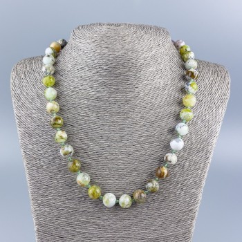 Necklace with natural green opal, smooth beads, 10mm diameter, 50cm length +