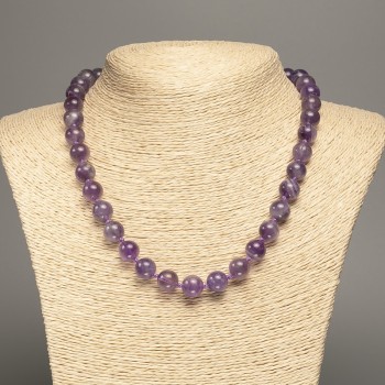 Amethyst natural gemstone necklace with a smooth bead, diameter 10.5 mm, length 48 cm