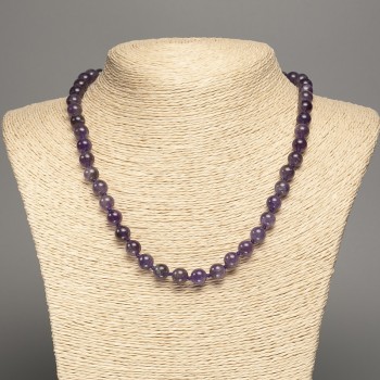 Natural amethyst gemstone necklace, smooth beads, 8mm diameter, length 46 cm